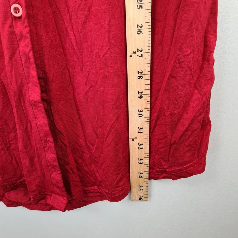 Avidlove Red Button Down Sleep Shirt Nightgown Short Sleeve Satin Trim‎ XL NEW